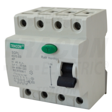 TRACON Áram-védőkapcsoló, 4 pólusú40A, 300mA, 4,5 kA, 4P villanyszerelés