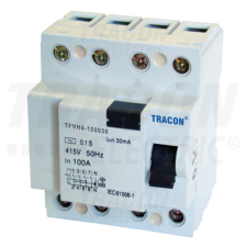 TRACON Áram-védőkapcsoló, nagyáramú, 4 pólusú100A, 100mA, 6kA, AC villanyszerelés