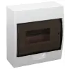 TRACON elosztódoboz, falon kívüli, füstszínű ajtóval, N/PE sínnel 1x8 modul, IP40, LxWxH=190x205x75mm