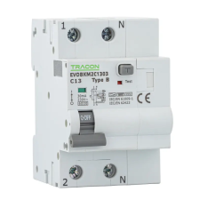 TRACON EVOBKM2C1303 Kombinált védőkapcsoló, 2P, 3modul, C karakterisztika C13A, 30 mA, 6kA, C villanyszerelés