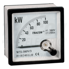 TRACON Hatásos teljesítménymérő, 3 fázisú, 4 vezetékes72×72mm, 400V AC mérőműszer