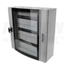 TRACON Ívelt biztonsági üvegajtós fémelosztószekrény600×600×200mm / 72M (3×24 mod) villanyszerelés