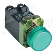 TRACON Jelzőlámpa, fémalap, zöld, trafóval, izzó nélkül3A/230V AC, IP42, NYGI6 villanyszerelés