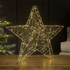 TRACON Karácsonyi LED csillag, arany, fém, elemes, 6+18h, 20LED, 3000K, 2xAA karácsonyi dekoráció