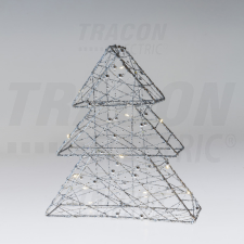 TRACON Karácsonyi LED fenyő, ezüst, fém, elemes, 6+18h, 15LED, 3000K, 2xAA karácsonyi dekoráció