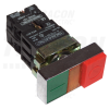 TRACON Kettős BE-KI nyomógomb, fémalap, zöld+piros jelzőfény1×NC+1×NO, 3A/230V AC, IP42