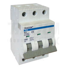 TRACON Kismegszakító, 3 pólus, C karakterisztika2A, C, 3P, 10kA villanyszerelés