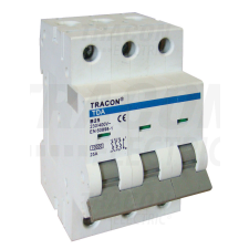 TRACON Kismegszakító, 3 pólus, C karakterisztika 25A, C, 3P, 10kA villanyszerelés