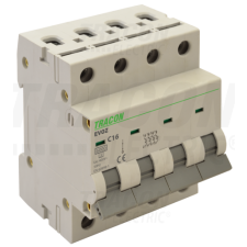 TRACON Kismegszakító, 4 pólus, B karakterisztika2A, B, 4P, 6kA villanyszerelés
