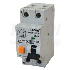 TRACON Kombinált védőkapcsoló, 2P, 2 modul, B karakterisztika 10A, 30 mA, 6kA, AC villanyszerelés