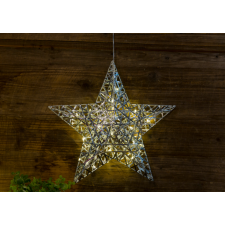 TRACON LED karácsonyi ablakdísz, csillag, fém, elemesTimer 6+18h, 30LED, 3000K, 3xAA karácsonyi ablakdekoráció