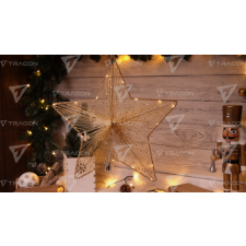 TRACON LED karácsonyi csillag,arany,fém,elemes  Timer 6+18h, 20LED, 3000K, 2xAA karácsonyfa izzósor
