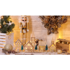 TRACON LED karácsonyi falu, fa, elemesTimer 6+18h,5LED, 3000K, 3xAA karácsonyi dekoráció