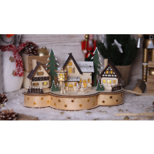 TRACON LED karácsonyi falu, fa, elemesTimer 6+18h,7LED, 3000K, 2xAA karácsonyi dekoráció