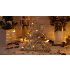 TRACON LED karácsonyi fenyő, arany, fém, elemesTimer 6+18h, 15LED, 3000K, 2xAA karácsonyi dekoráció
