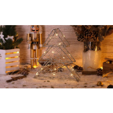 TRACON LED karácsonyi fenyő, ezüst, fém, elemesTimer 6+18h,15LED, 3000K, 2xAA karácsonyi dekoráció