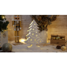 TRACON LED karácsonyi fenyő, fehér, fa, elemesTimer 6+18h,7LED, 3000K, 2xAA karácsonyi dekoráció