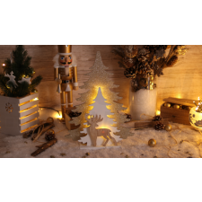 TRACON LED karácsonyi fenyő, szarvas,arany, elemesTimer 6+18h,10LED, 3000K, 2xAA karácsonyi dekoráció