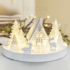 TRACON LED karácsonyi házikó, fa, fehér, elemes világítás