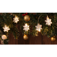 TRACON LED karácsonyi lánc, hópehely,fehér, fém, elemesTimer 6+18h,10LED, 3000K, 2xAA karácsonyfa izzósor