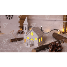 TRACON LED karácsonyi templom,fa,fehér,elemes  Timer 6+18h, 1LED, 3000K, 1xCR2032 karácsonyfa izzósor
