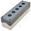 TRACON Összeállított tokozat nyomógombokhoz, szürke, 5-esd=22,5, IP65, 2×PG-13,5