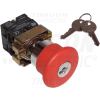TRACON Reteszelt gombafejű vészgomb, fémalap, piros, kulcsos1×NC+1×NO, 3A/400V AC, IP42, d=40mm