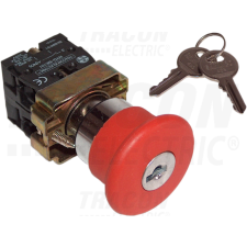 TRACON Reteszelt gombafejű vészgomb, fémalap, piros, kulcsos1×NC+1×NO, 3A/400V AC, IP42, d=40mm villanyszerelés