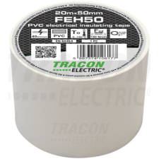 TRACON Szigetelőszalag, fehér20m×50mm, PVC, 0-90°C, 40kV/mm villanyszerelés