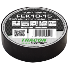 TRACON Szigetelőszalag, fekete10m×15mm, PVC, 0-90°C, 40kV/mm villanyszerelés