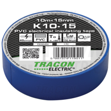 TRACON Szigetelőszalag, kék10m×15mm, PVC, 0-90°C, 40kV/mm villanyszerelés