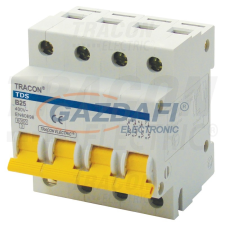 TRACON TDS-4B-25 Kismegszakító, színes karral, 4 pólus, B karakterisztika 25A, 6kA villanyszerelés