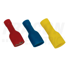 TRACON Teljes szigetelésű rátolható csatl. hüvely, sárgaréz, piros1,5mm2, 6,3×0,8mm villanyszerelés