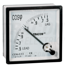 TRACON Teljesítménytényező mérő, háromfázisú72×72mm, 400V AC, 0,5 mérőműszer