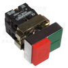 TRACON Tokozott kettős BE-KI nyomógomb, fémalap, zöld+piros kiálló1×NC+1×NO, 3A/400V AC, IP44