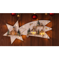 TRACON Tracon CHRBSTWW13WW LED karácsonyi csillag tájképpel, fehér, fa, elemes Timer 6+18h,13LED, 3000K, 2xAA karácsonyfa izzósor