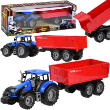 Traktor piros utánfutóval autópálya és játékautó