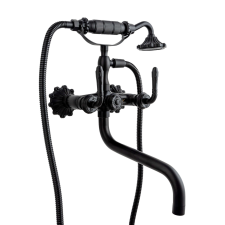 TRENDY S TRENDY'S Fürdőkád csaptelep, hosszú mobil cső, matt fekete, hímzéssel csaptelep