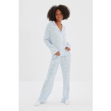 Trendyol , Állatmintás pizsama mellzsebbel, Levendulakék, Törtfehér, 44 hálóing, pizsama