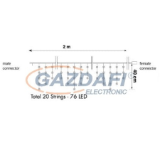 Tronix 007-020 PS230 Jégcsap fényfüzér, 2x0,4m, fekete vezetékkel, 2400K, WW+ kültéri izzósor