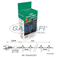 Tronix 015-011 LED-es fényfüzér, zöld kábel, 6m, hideg fehér fény, IP44 kültéri izzósor