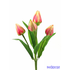  Tulipán 5 fejes selyem csokor 30 cm - Krém-Rózsaszín dekoráció