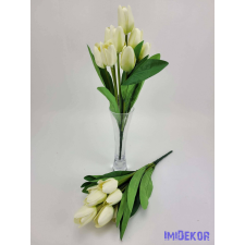 Tulipán 9 fejes selyem csokor 35 cm - Zöldes krém dekoráció