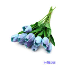 Tulipán gumis 10 szálas real touch köteg 33cm - Lilás Kék dekorációs kellék