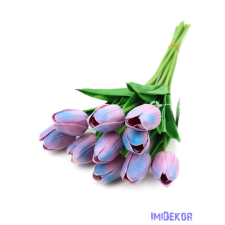 Tulipán gumis 10 szálas real touch köteg 33cm - Mályvás Kék dekorációs kellék