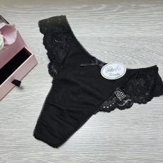 Turbó Magas állású pamut tanga csipke betéttel 2XL, Fekete