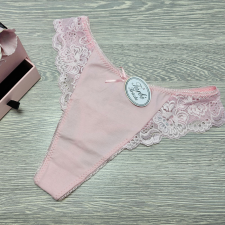 Turbó Magas állású pamut tanga csipke betéttel S, Rózsaszín női alsó