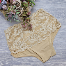 Turbó Magas derekú női alsó széles csipke díszítéssel L, Drapp női alsó