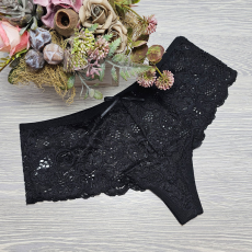 Turbó Széles oldalú csipkés tanga L, Fekete