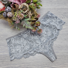 Turbó Széles oldalú csipkés tanga S, Világos szürke